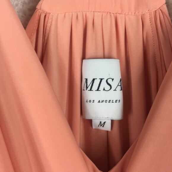 MISA Los Angeles Domino Draped Mini Dress Medium Coral Pink Jersey Cocktail - Picture 5 of 15